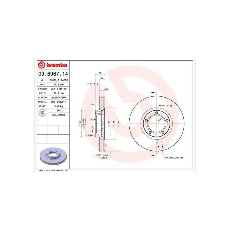 Jeu de 2 disques de frein avant Ford Transit ( BREMBO ) 09.6967.14 Brembo Disque de frein