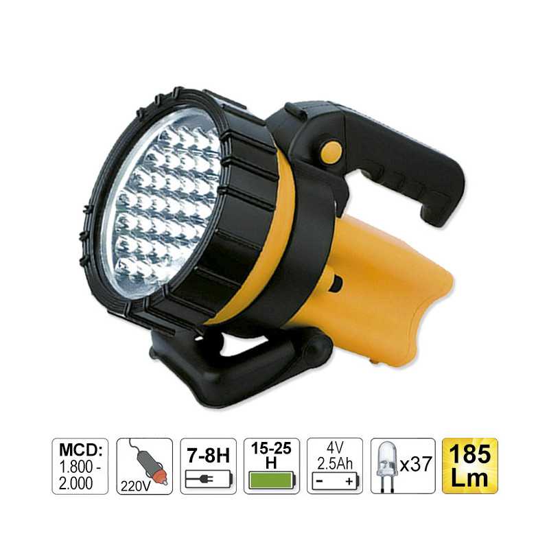 LAMPE TORCHE DE 37 LEDS AVEC BATTERIE RECHARGABLE, MANCHE PIVOTANT 52002-JBM