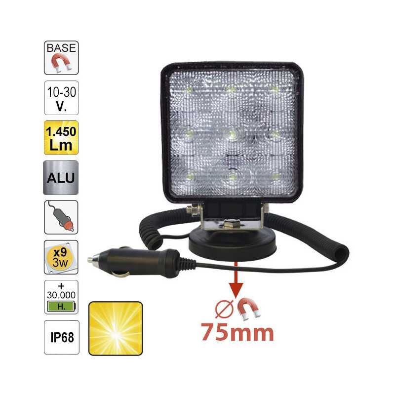 PROJECTEUR DE TRAVAIL, CARRÉ, LUMIÈRE DIFFUSÉ, BASE MAGNETIQUE 52566