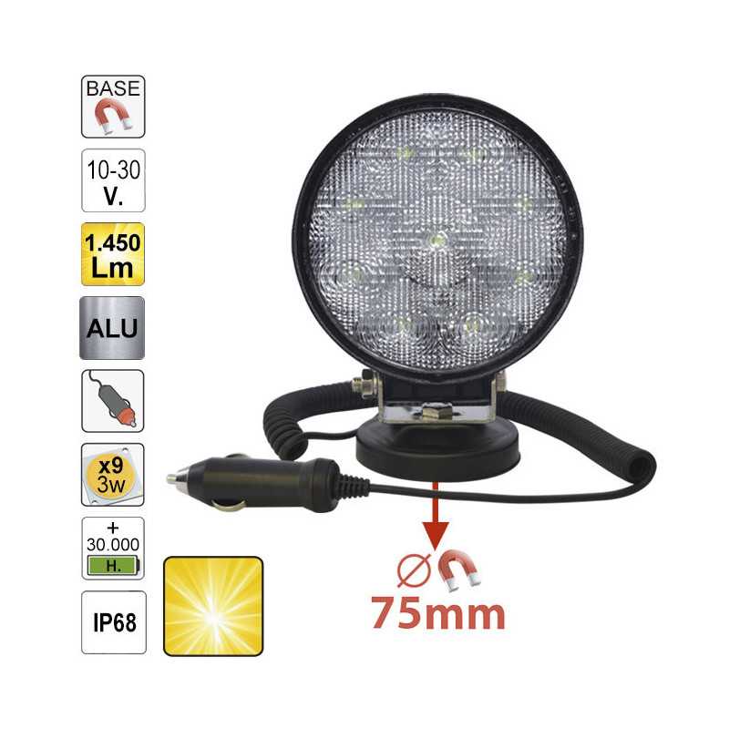 PROJECTEUR DE TRAVAIL LED, ROND, LUMIÈRE DIFFUSE, BASE MAGNETIQUE 52567