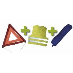 KIT DE SÉCURITÉ + POCHETTE BLEUE AVEC RIVET + GILET FLUO + TRIANGLE DE PRESIGNALITSATION 53087