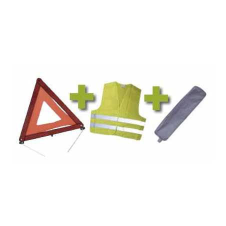 KIT DE SÉCURITÉ + POCHETTE GRIS AVEC RIVET + GILET FLUO + TRIANGLE DE PRESIGNALISATION 53088