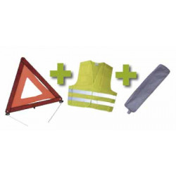 KIT DE SÉCURITÉ + POCHETTE GRIS AVEC RIVET + GILET FLUO + TRIANGLE DE PRESIGNALISATION 53088