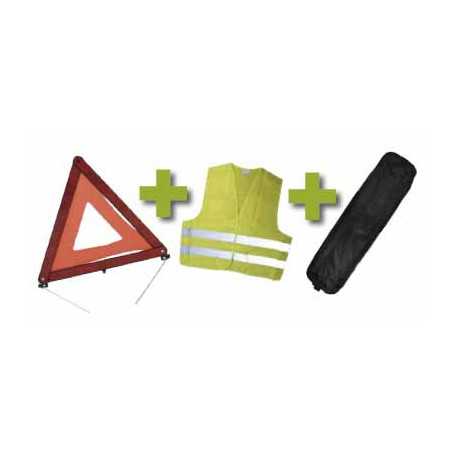 KIT DE SÉCURITÉ + POCHETTE NOIR AVEC RIVET + GILET FLUO + TRIANGLE DE PRESIGNALISATION 53089