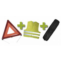 KIT DE SÉCURITÉ + POCHETTE NOIR AVEC RIVET + GILET FLUO + TRIANGLE DE PRESIGNALISATION 53089