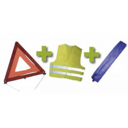 KIT DE SÉCURITÉ + POCHETTE MINI BLEUE + GILET FLUO + TRIANGLE DE PRESIGNALISATION 53091