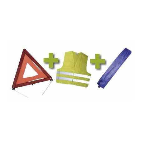 KIT DE SÉCURITÉ + POCHETTE MINI BLEUE + GILET FLUO + TRIANGLE DE PRESIGNALISATION 53091