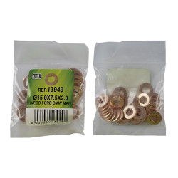 30x RONDELLES EN CUIVRE POUR INJECTEURS - Ø15.0x7.5x2.0 - IVECO, FORD, BMW, MAN (REF. 53464) 13949