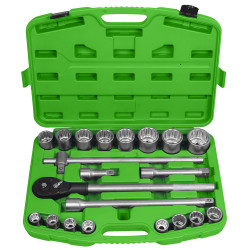 COFFRET DE DOUILLES 21 PIECES CLIQUET DE 3/4 POUCE 12 PANS 53728