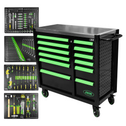 SERVANTE AVEC DOUBLE COLONNE DE TIROIRS - AVEC MODULES D'OUTILS - VERTE 53939