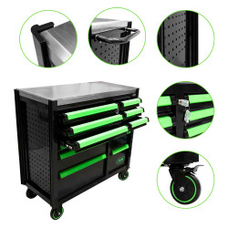 SERVANTE AVEC DOUBLE COLONNE DE TIROIRS - AVEC MODULES D'OUTILS - VERTE 53939