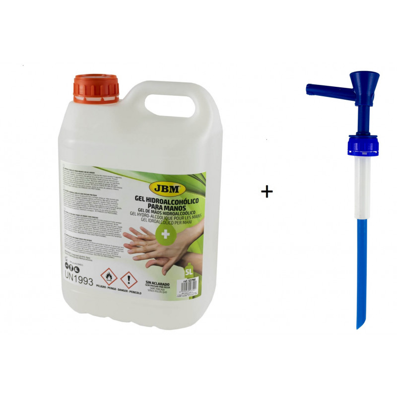 GEL HYDRO-ALCOOLIQUE POUR MAINS 5L + POMPE DOSEUSE 53790+14793