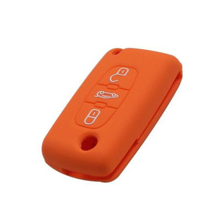 Protection silicone de Coque Clef 3 Boutons Orange - Citroen 19502O Protection silicone de Coque Clef 3 Boutons Orange - Citroen 19502O